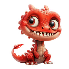 A cute red cartoon dragon with large eyes and a toothy grin, sitting with its tail curled behind it.