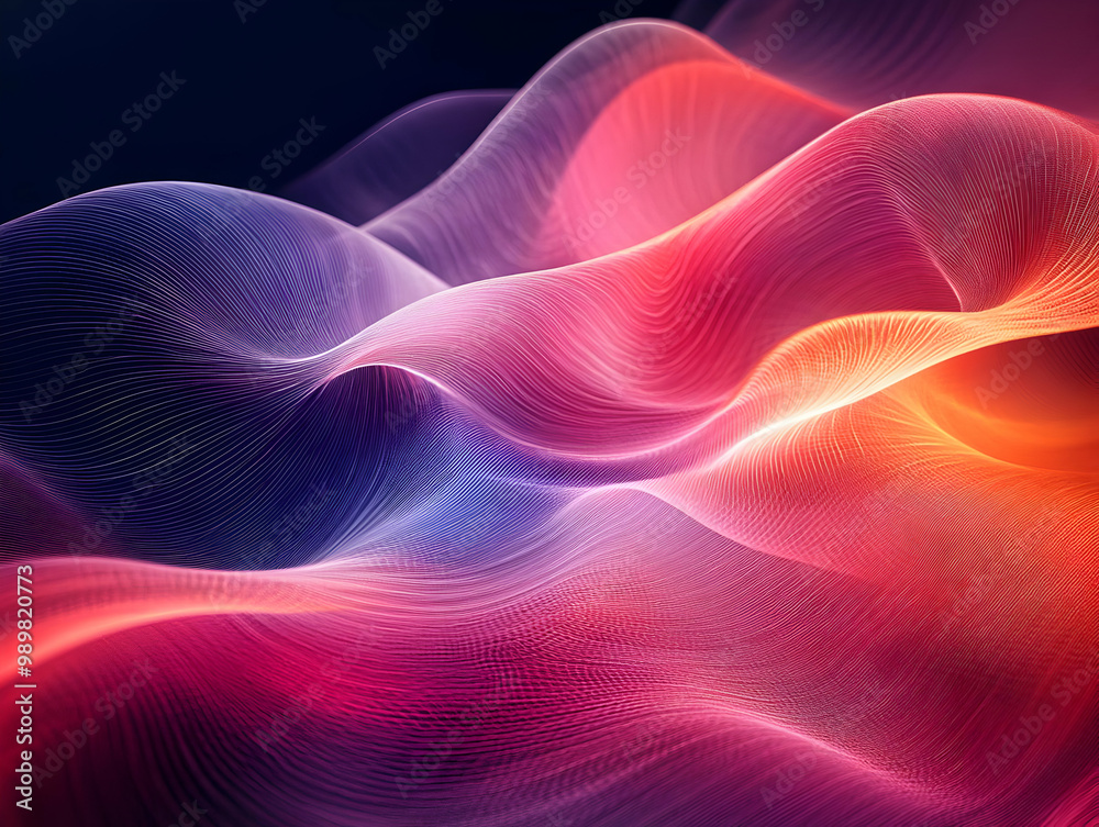 Poster abstract wavy patterns with vibrant colors blending in a smooth flow, creating a dynamic and energet