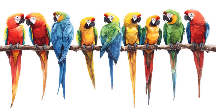 Colorful parrots perched on a branch