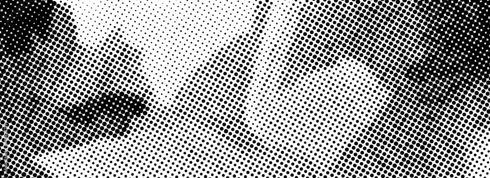 Aufkleber Grainy dotted distorted halftone texture. Messy pixel grain bitmap background. Distressed grunge wavy gradient pattern. Retro raster grit noise backdrop. Vector abstract comic overlay wallpaper