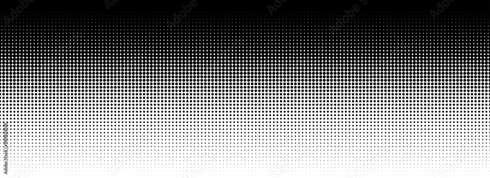 Aufkleber Dotted halftone gradient texture. Vanishing polka dot background. Repeating dots gradation pattern background. Black fading comic pop art overlay backdrop. Halftone raster effect wallpaper. Vector