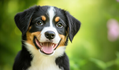 A cute brown and white dog with a big smile on its face