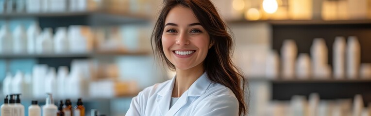 Skincare professional confidently standing in a beauty store