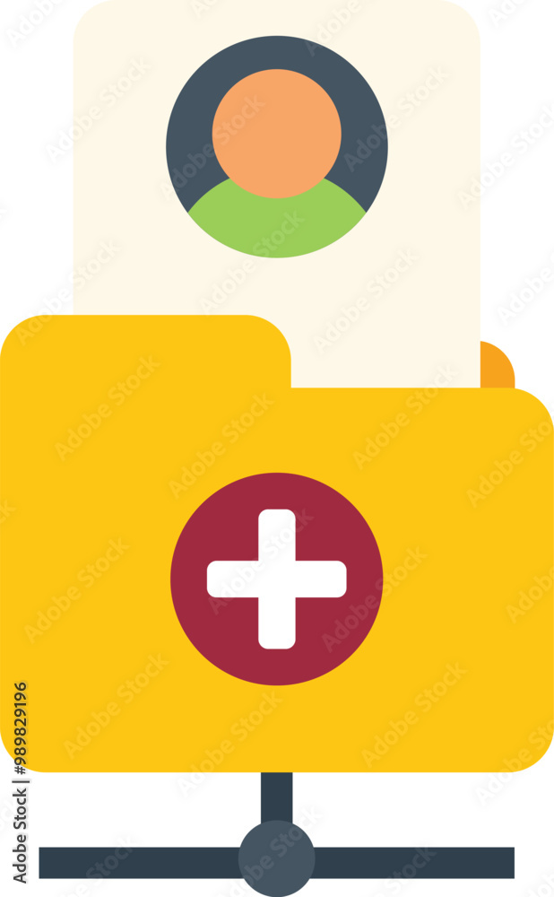 Poster folder icon being shared on a computer network, adding new user profile with plus symbol