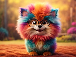 Multicolored gradient fluffy furry funny cute pet