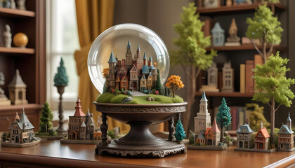 Fototapeta premium glass globe containing a miniature city with skyscrapers