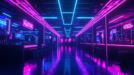 Fototapeta premium Vibrant neon-lit bar scene with rich colors and modern design