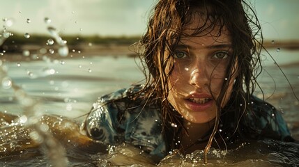Fototapeta premium Close-up of woman emerging from water with wet hair