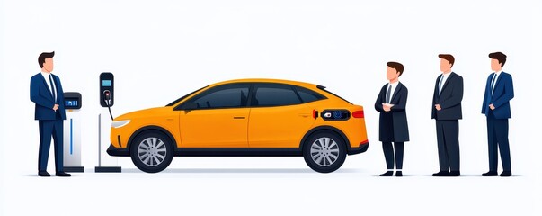 Naklejka premium Electric car charging with business professionals