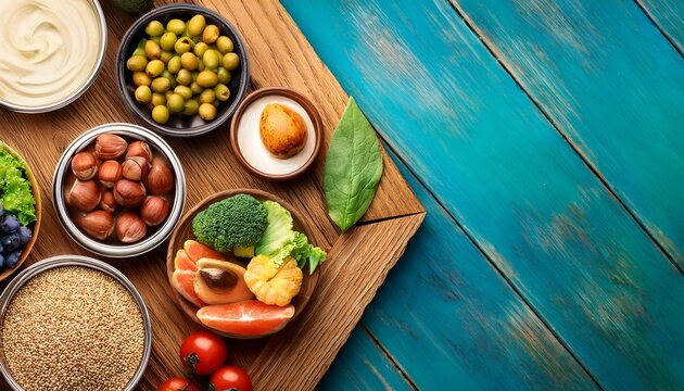 Top viewof delicious various kinds of healthy  vegetable on the wooden surface background. Copy Space, World Food Day concepts