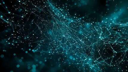 Obraz premium Abstract digital network visualization with glowing teal and blue lines and dots.