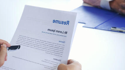 Job Interview with headhunter agent and applicant. Job HR applicants having an interview with Human resource manager jobs interviewing with confident candidate at business firm office give cv resume