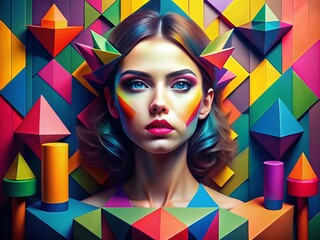 Obraz premium Abstract geometric triangle cylinder design in vibrant colors showcasing modern artistic creativity