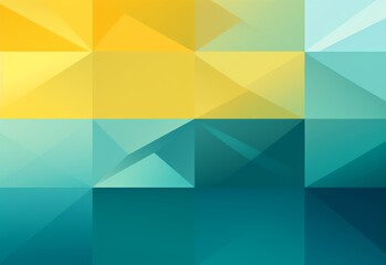 Flat vector geometric background featuring blue, green, and yellow triangles 、 lines and squares