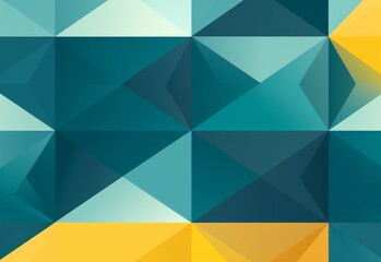 Flat vector geometric background featuring blue, green, and yellow triangles 、 lines and squares