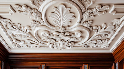 Naklejka premium Types of ceiling decorations include crown molding, chandeliers, ceiling medallions, exposed beams, textured surfaces.