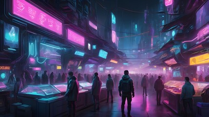 Naklejka premium Cyberpunk Night Market