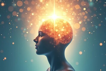Obraz premium illustration of a human with a glowing head depicting an extraordinary brain. Generate AI
