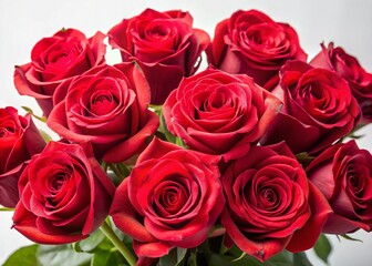 Fototapeta premium A Dozen Fresh Red Roses in Full Bloom Arranged Elegantly on a White Background for Any Occasion