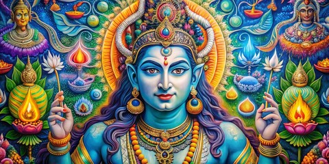 Fototapeta premium Aesthetic Shiva Wallpaper with Vibrant Colors and Intricate Designs for Spiritual Inspiration
