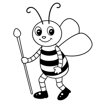 A funny Bee with stick outline skatch vector