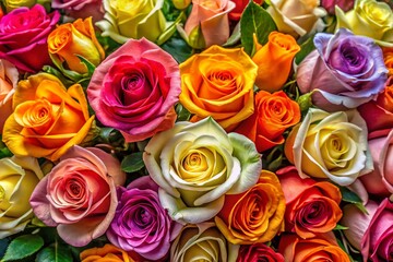 Naklejka premium Beautiful Arrangement of Vibrant Roses in Various Colors for Floral Decoration and Inspiration