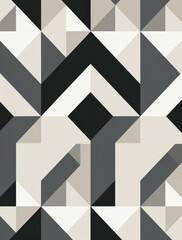 Geometric abstract design featuring a pattern of black and white squares with   triangles  , set against a monochrome gray background.