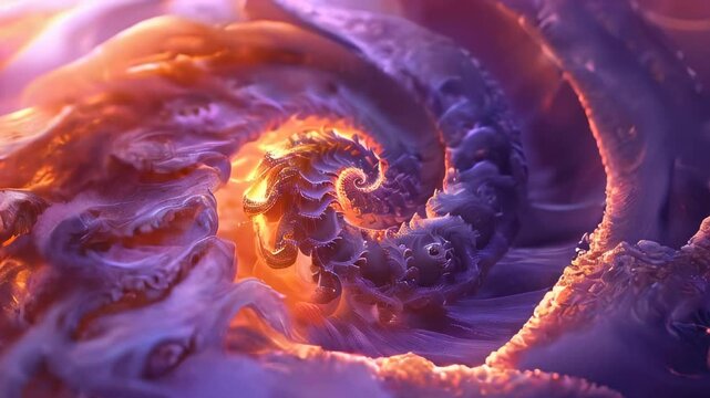 An intricate fractal pattern in purple and orange hues, showcasing complex and mesmerizing designs.