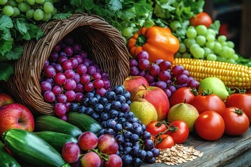 Abundant Harvest: A cornucopia of fresh fruits, vegetables, and grapes