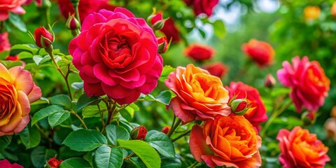 Beautiful Irish Rose Plant in Full Bloom Showcasing Vibrant Colors and Lush Green Foliage