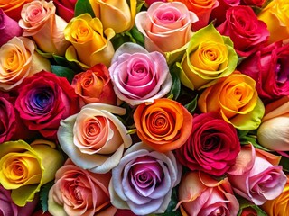 Fototapeta premium Beautifully arranged bouquet of vibrant roses in various shades showcasing their delicate petals