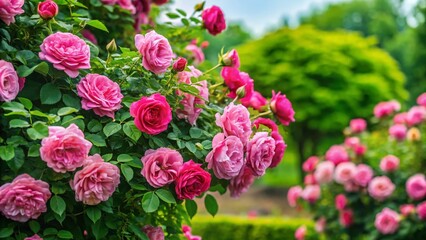 Beautifully Blooming Tea Rose Bush in Garden Setting Showcasing Delicate Pink and Green Foliage