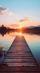 Obraz premium Peaceful lake scene with dock during breathtaking sunset image