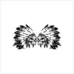 Skull head wearing a traditional Dayak hat