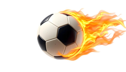 Soccer ball on fire isolated on transparent background. 3d illustration.