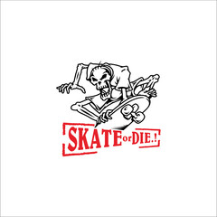 Skateboarder Skull with the words skate or die!