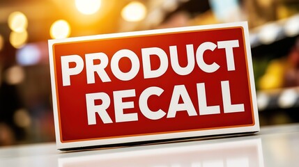 Recalled product labeled with the words "PRODUCT RECALL" prominently displayed,a blurred supermarket background.food recall,consumer protection,consumer rights,Security Alerts.