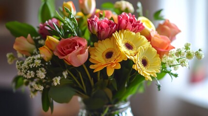 Refreshing Start to the Week: Vibrant Fresh Flowers Arranged in Vase on Monday Morning