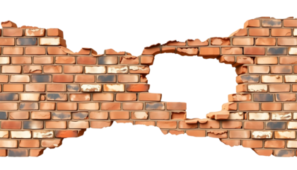 brick wall isolated on transparent background with space for text or image.