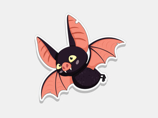 Cartoon bat sticker flying happily. Cute collection of bats with different poses