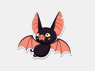 Cute happy baby bat sticker flying with different poses.Adorable animal characters in autumn festival