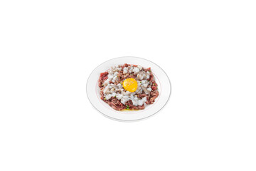 Octopus soup with a transparent background. Photograph of octopus and raw beef png 투명 배경의 낙지탕탕이 낙지와 육회 png 사진