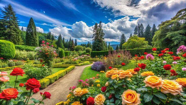 Beautiful UBC Rose Garden in Vancouver, Canada Showcasing Vibrant Blossoms and Lush Greenery