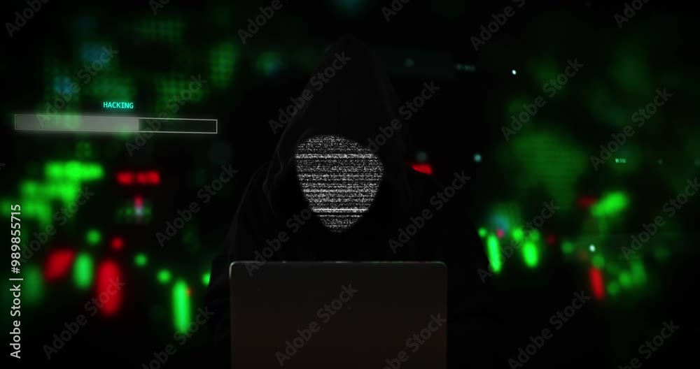 Aufkleber Coding, hacker and laptop for download data for illegal transfer, binary code and programming security of scam. Cyberpunk, pattern and install malware virus, hardware danger and information progress