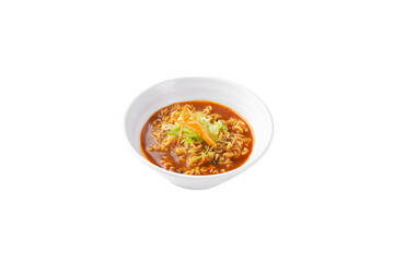 Spicy Korean ramen png photo with transparent background 투명 배경의 매운 한국식 라면 png 사진