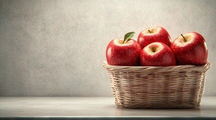 Red Apples in Wicker Basket on White Tabletop