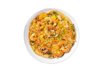 Png photo of seafood pancake with seafood on top of transparent background 투명 배경의 해물이 올라가있는 해물파전의 png 사진