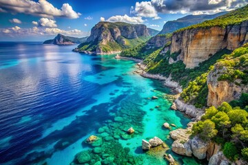 Obraz premium Breathtaking Aerial View of Orosei Gulf with Crystal Clear Waters and Dramatic Coastal Cliffs