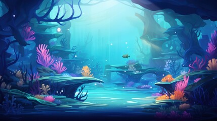 Underwater Scene with Coral Reefs and a Single Fish