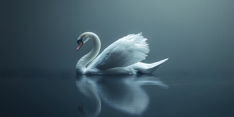 Fototapeta premium Graceful swan floating on calm water